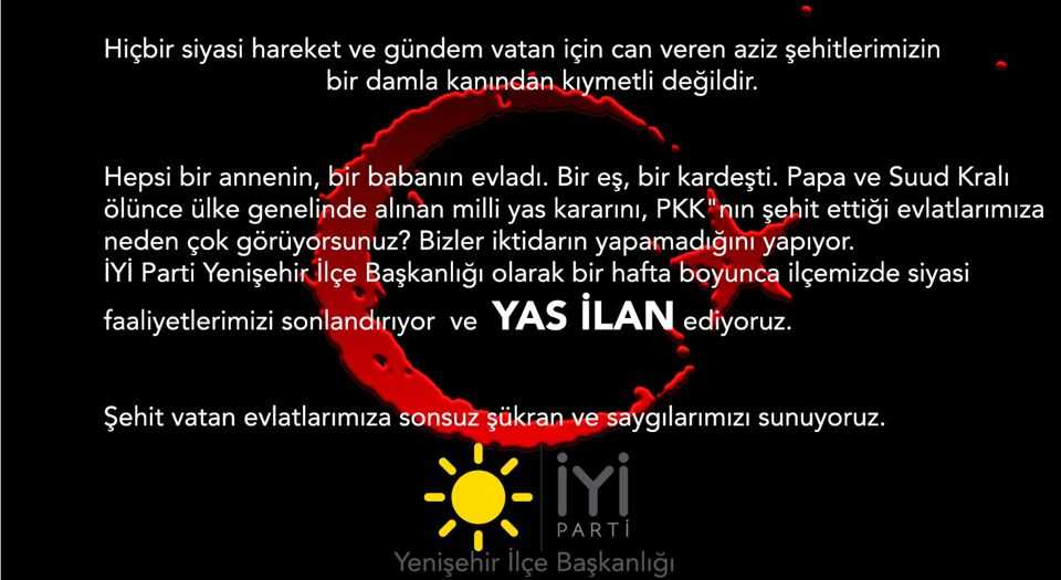 Bursa Yenişehirde İYİ Parti siyasi faaliyetlerini durdurdu!